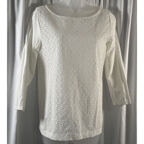 Ann Taylor Loft Eyelet Front T-Shirt White S Coastal Chic 79-14-01 - Picture 4 of 14